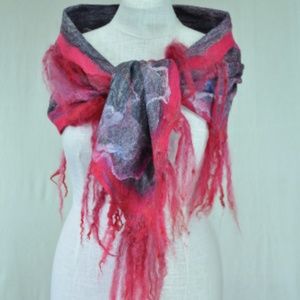 bohemian wool wrap in red gray one of a kind