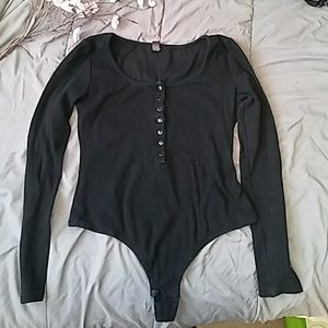 Black long sleeve thong bodysuit