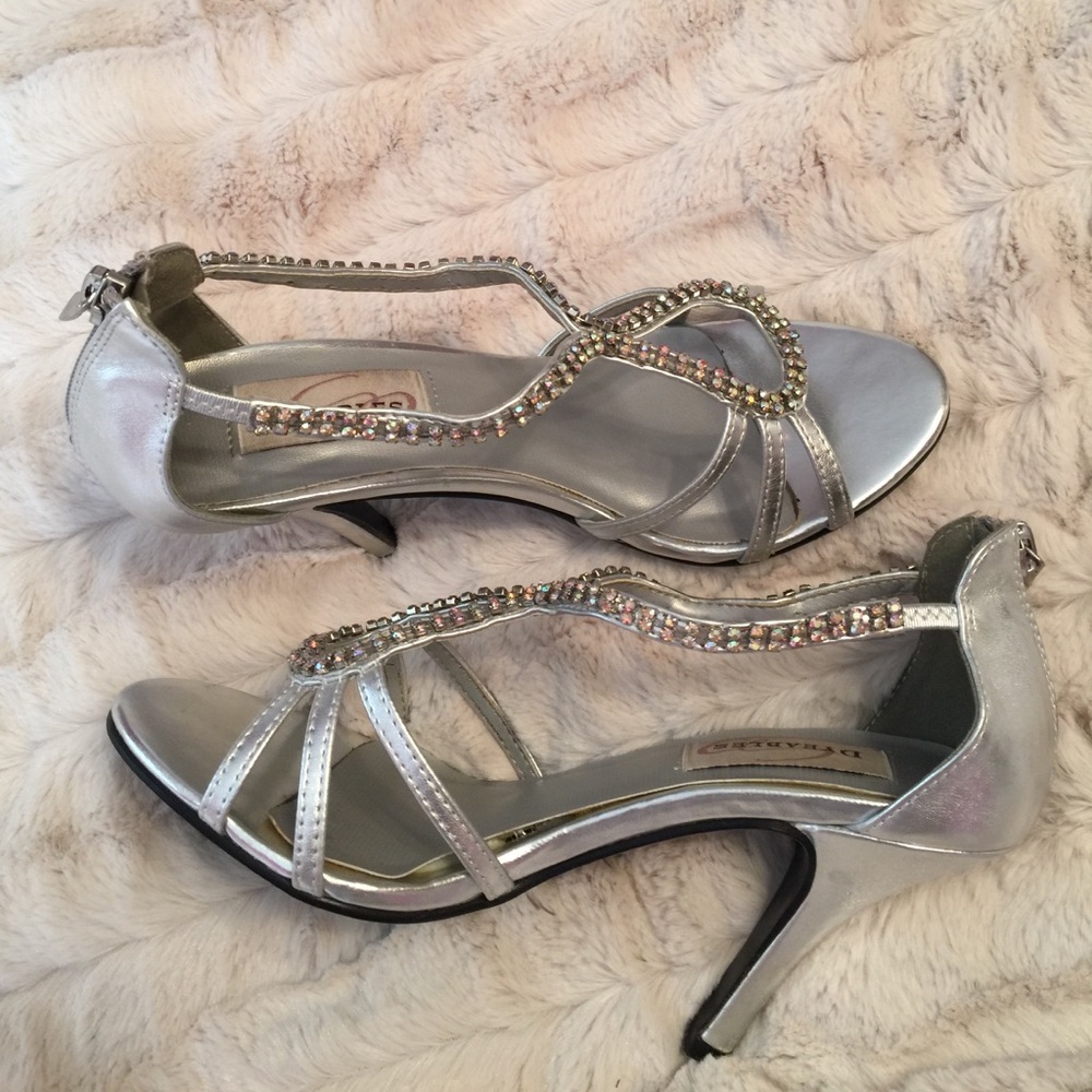 Dressy Heels—“Dyeables” Silver/Rhinestone Heels