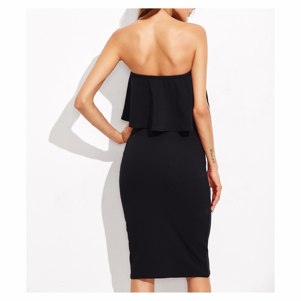 LAST ONE! Black Strapless Flounce Pencil Dress - Picture 5 of 5