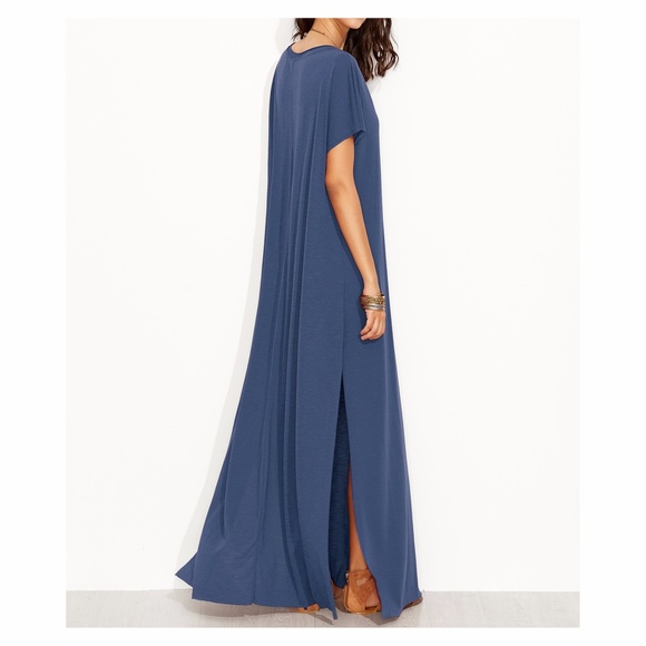 Blue Short Sleeve Oversize Maxi Tee Shirt Dress - Picture 6 of 6