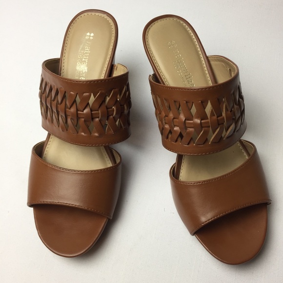🔥NATURALIZER Tan Leather Wedge Sandals Size 8.5 - Picture 4 of 5