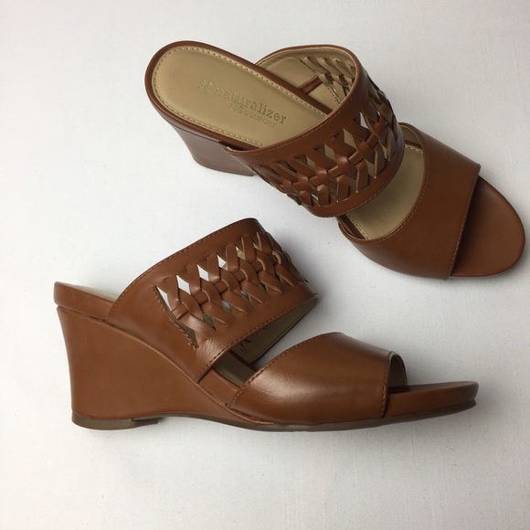 🔥NATURALIZER Tan Leather Wedge Sandals Size 8.5 - Picture 5 of 5