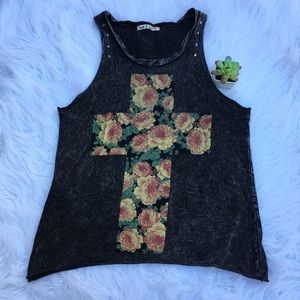 Lock and love black acid washed cut off tank