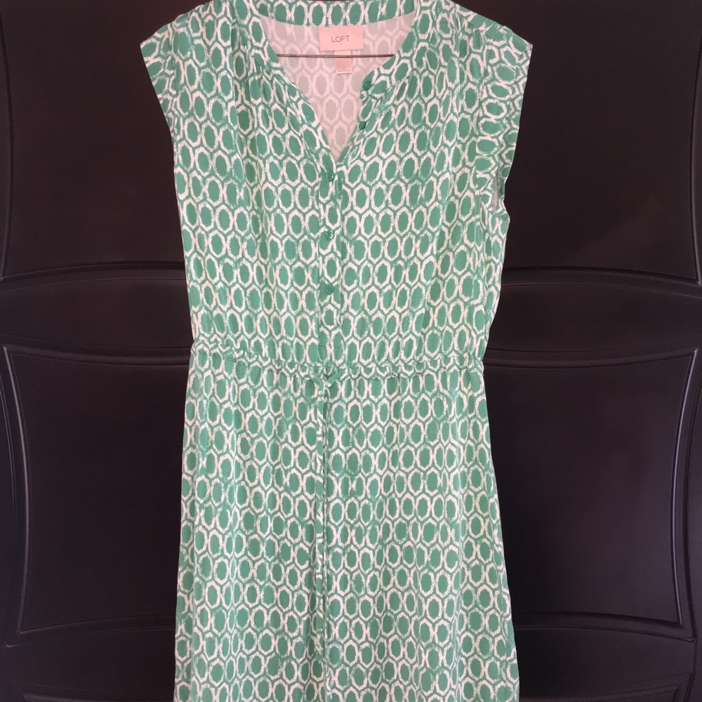 Green white printed dress