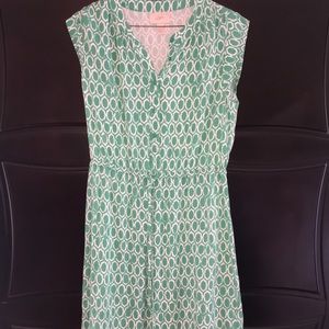 Green white printed dress