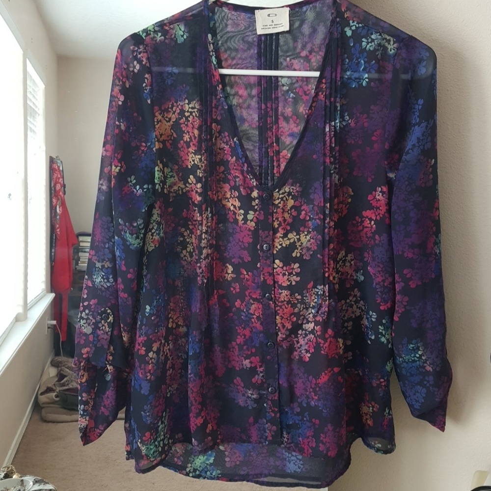 Sheer abstract floral blouse