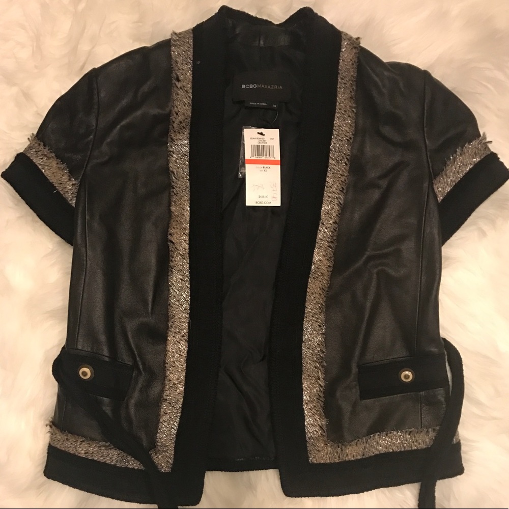 BCBG genuine leather shirt sleeve jacket XS