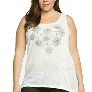 Torrid White Knit Floral Crisscross Back Tank NWT