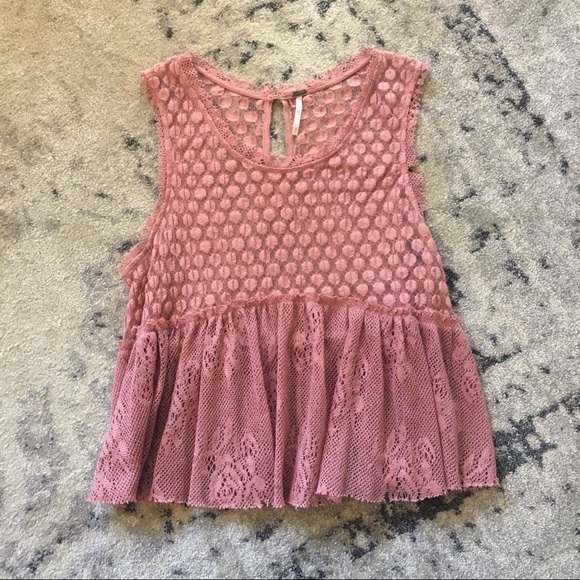 Free People Tops - Free People Pink Lace Peplum Tank Top
