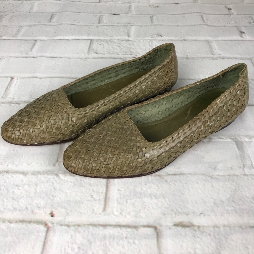 Cole Haan Women’s Leather Flats Olive Green Weave