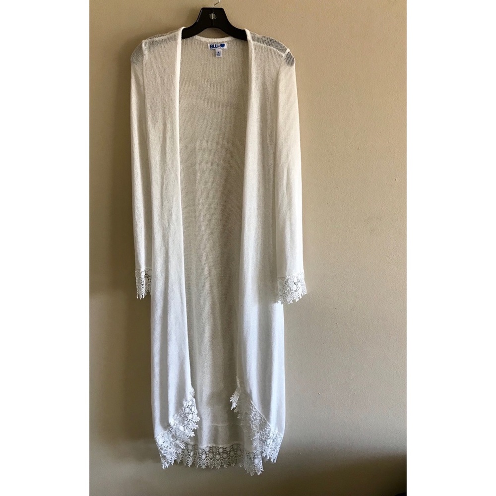 Blu Heart White Long Sleeve Lace Cardigan