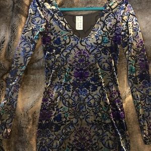 Free people velvet bodycon sheer dress xs