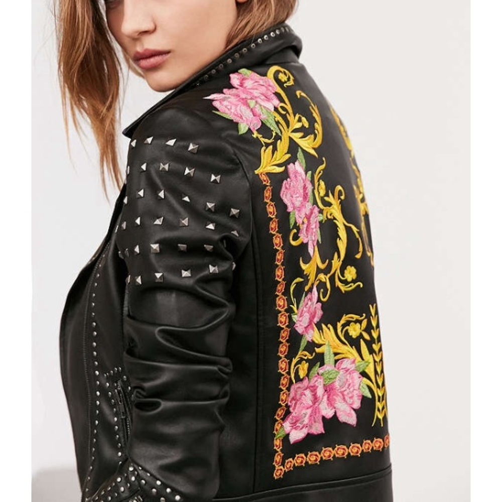 Embroidered leather jacket