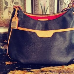 Saffiano Black Leather Shoulder Bag with Trim