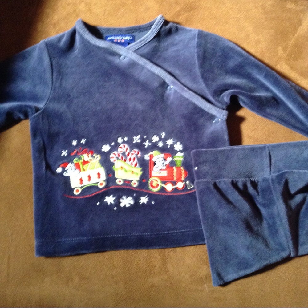 ❄️☃AUTHENTIC BABY 2 piece Holiday Train outfit 9mo