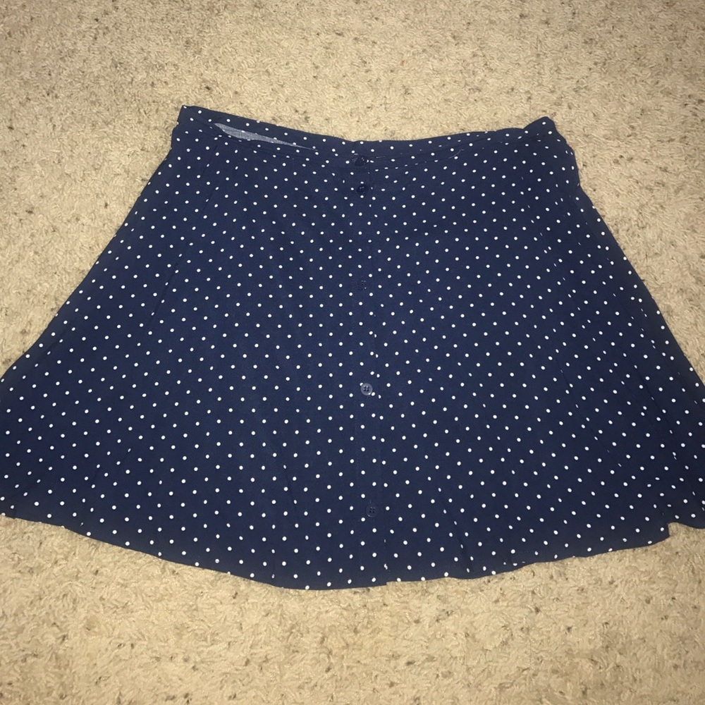 blue and white polka dot skirt