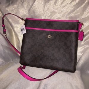 Coach Brown/Pink Ruby Signature File Bag F34938