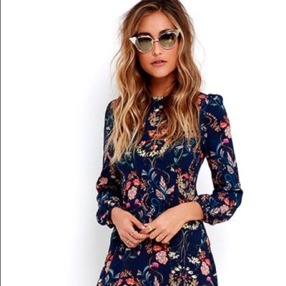 Navy Blue Floral Print Dress