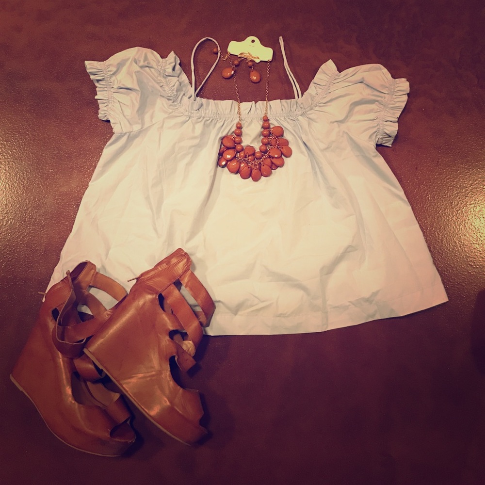 Light Blue Low Shoulder Top
