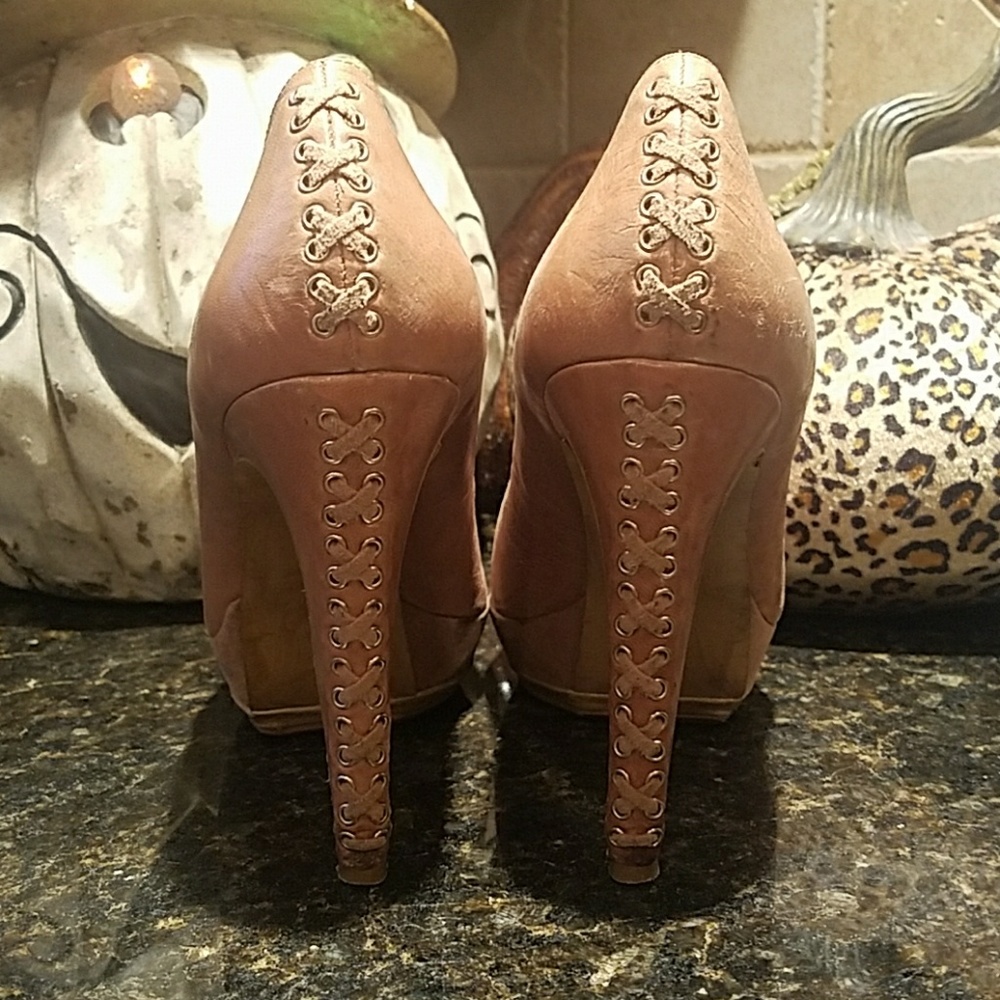 Nine west Platform Nude Leather Pumps