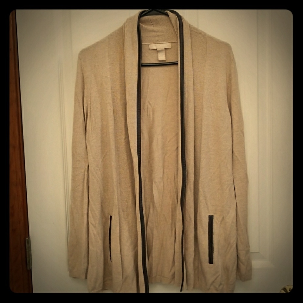 Banana Republic M Tan Wool and Leather Cardigan