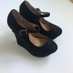 Black Mary Jane platform wedges