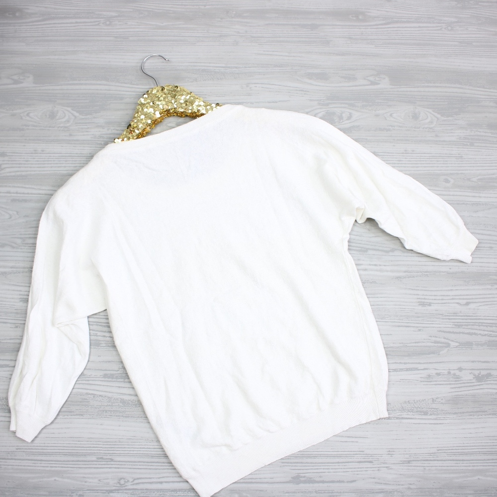 White Rhinestones Embellished Light Sweater - Picture 5 of 5