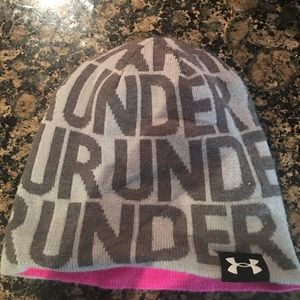 Girls pink under armor beanie