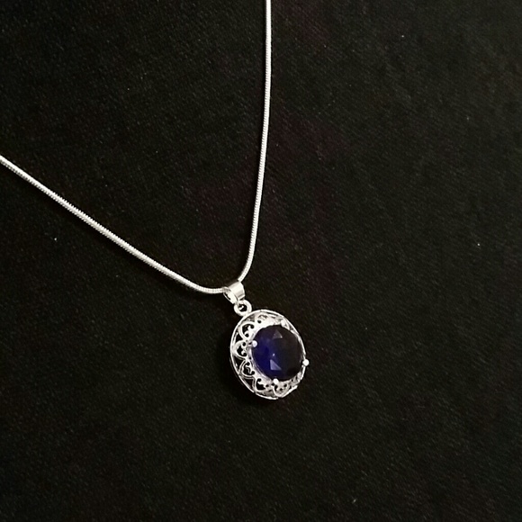 Jewelry - Blue Sapphire pendant set in .925 Sterling silver