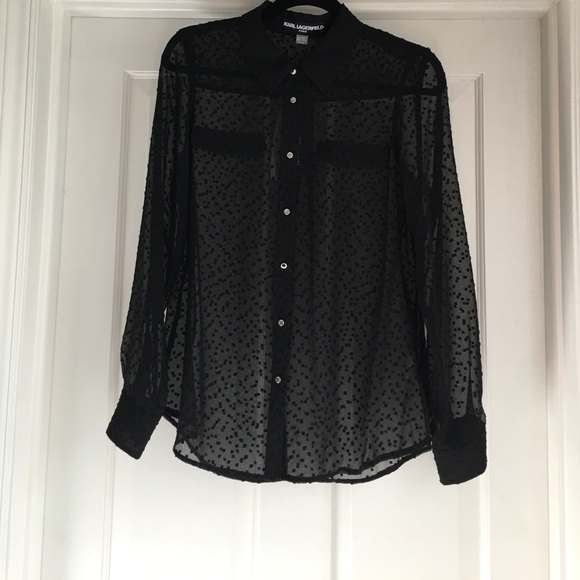 Karl Lagerfeld Tops - Black Chiffon Collared Long Sleeve Blouse Karl Lagerfeld Tops - Black Chiffon Collared Long Sleeve Blouse