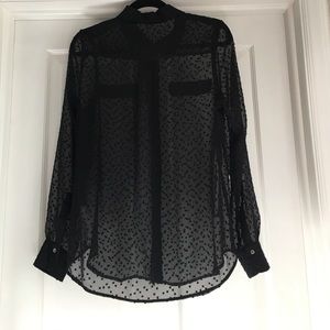Karl Lagerfeld Tops - Black Chiffon Collared Long Sleeve Blouse Karl Lagerfeld Tops - Black Chiffon Collared Long Sleeve Blouse