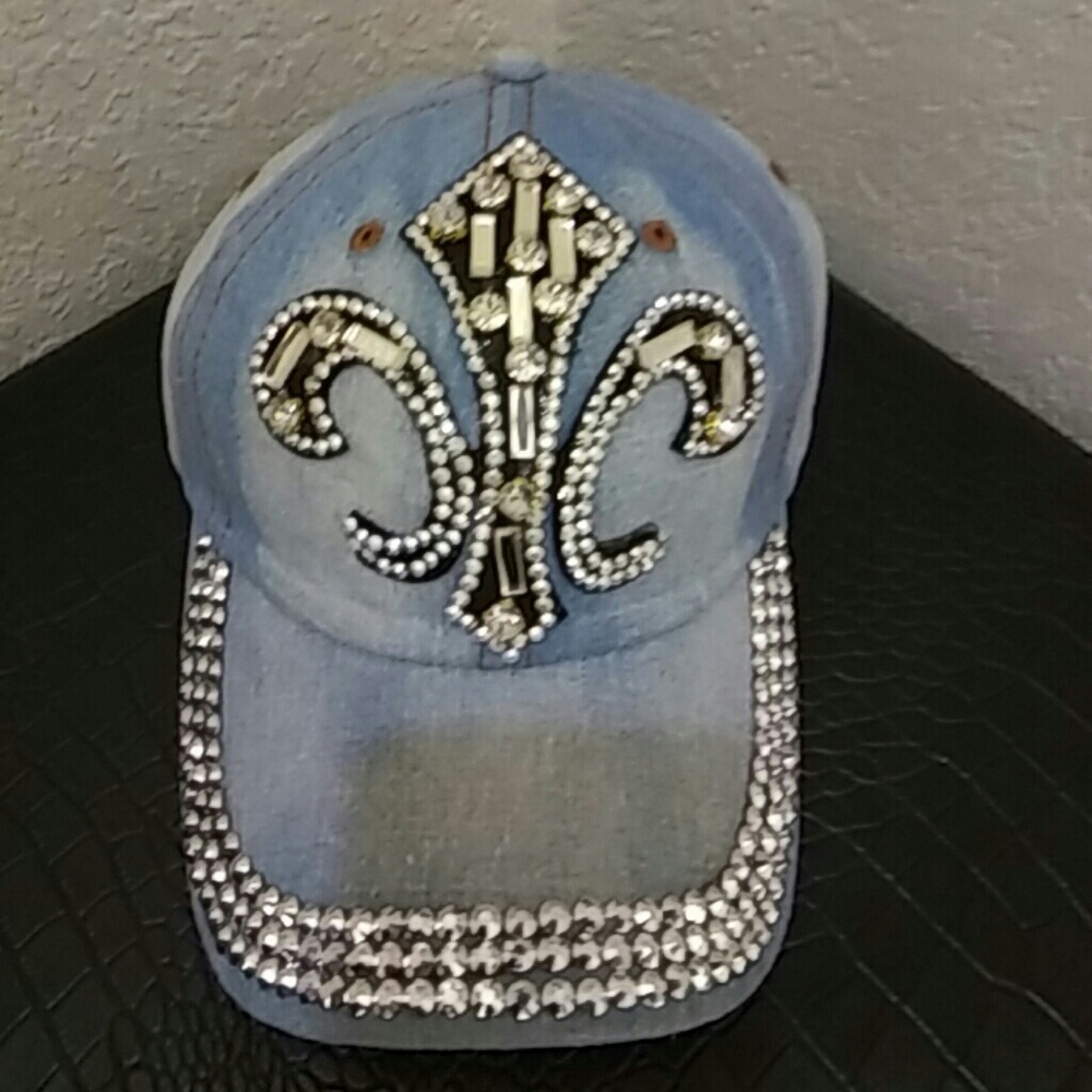 Fleur de Lis Rhinestone Bling Baseball Cap