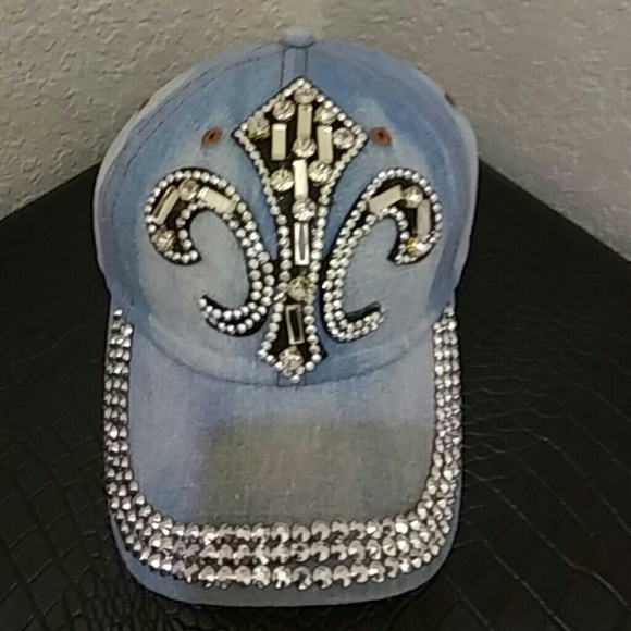 Fleur de Lis Rhinestone Bling Baseball Cap - Picture 1 of 4