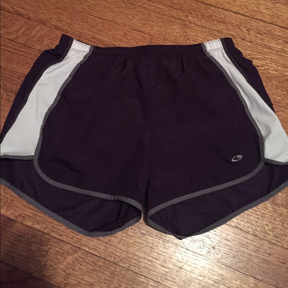 Deep purple, white & gray Champion workout shorts