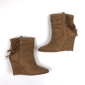 Brown Fringe Suede Loras Wedge Bootie Brown Fringe Suede Loras Wedge Bootie