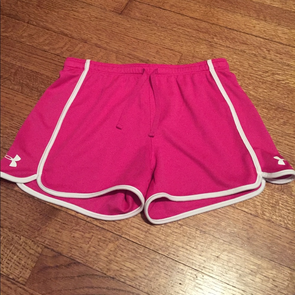 Hot pink and white Under Armour workout shorts