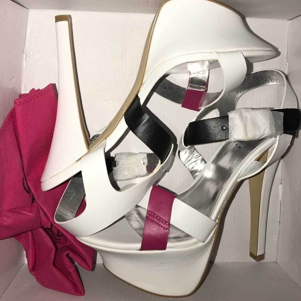 ShoeDazzle Vivi White/Pink/Black Heels Size 9.5