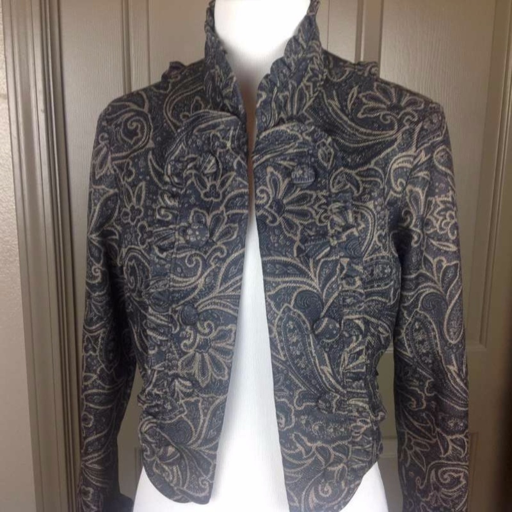 Stop Blazer Small Open Jacket Lined Cropped Flora