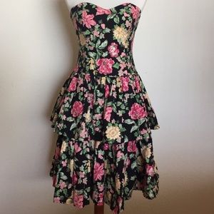 Vintage 1980s Strapless Floral Cocktail Dress