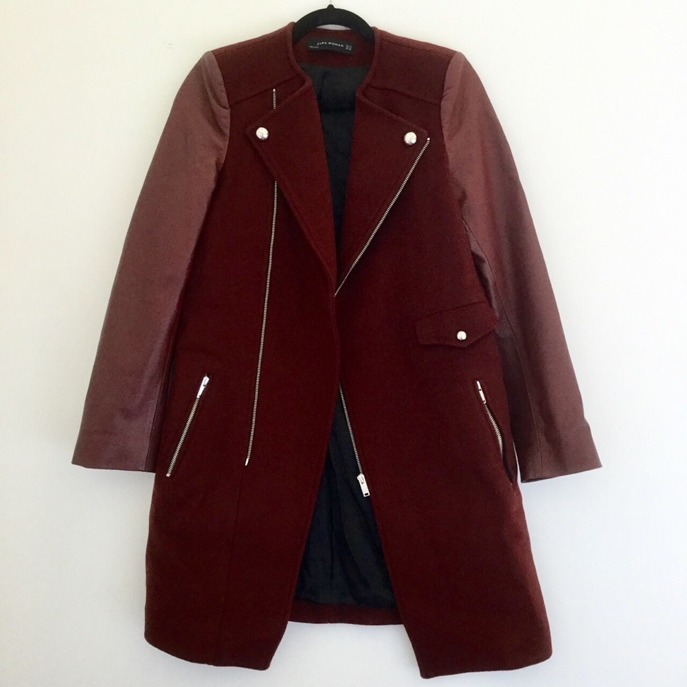 Zara Wool Oxblood Lambskin Leather Coat
