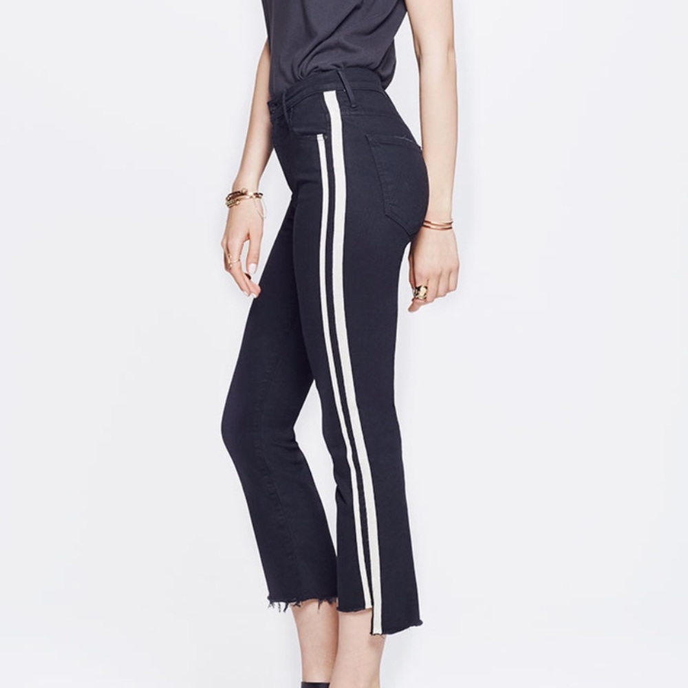MOTHER frayed hem racing stripe jean