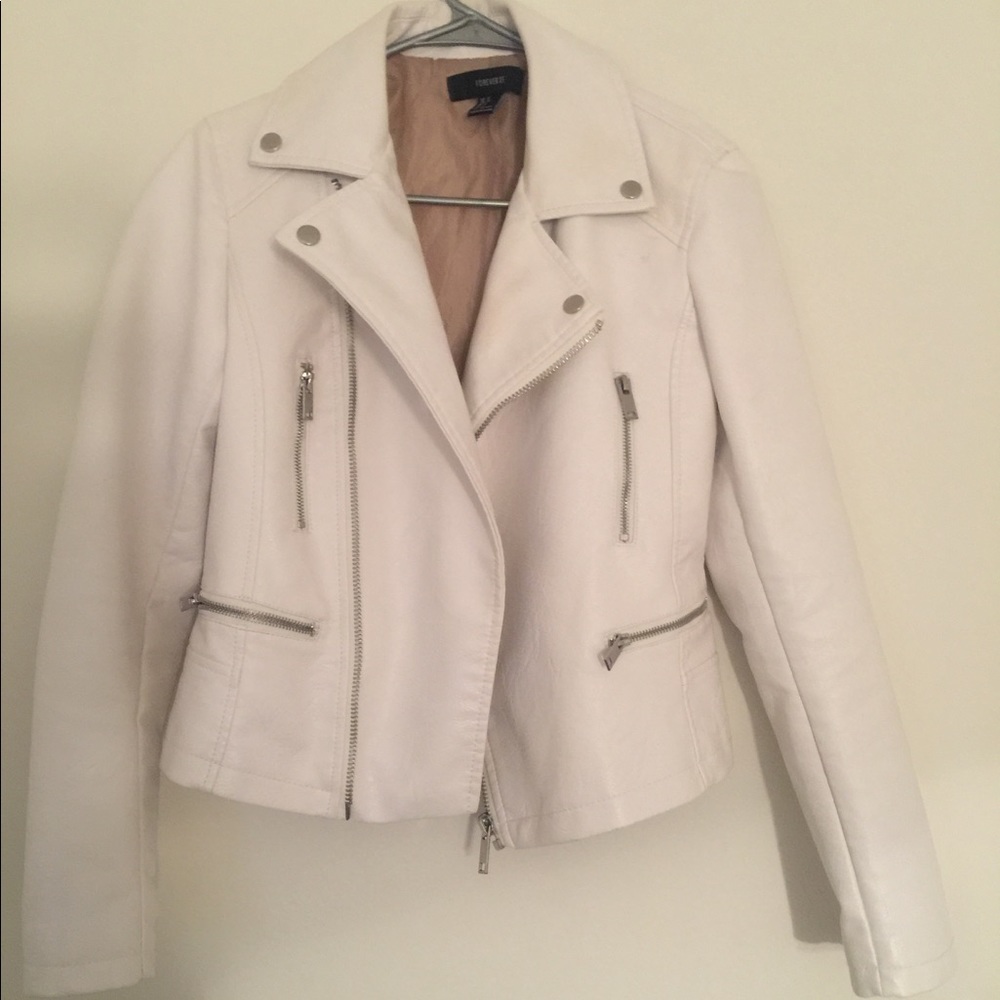 Forever 21 white leather jacket