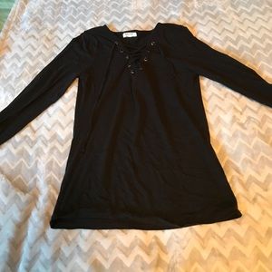 Black lace up long sleeve top