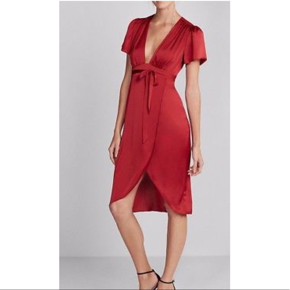 Express silky plunge front wrap dress - Picture 1 of 5