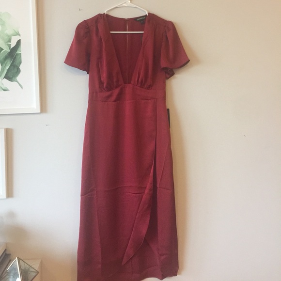 Express silky plunge front wrap dress - Picture 2 of 5