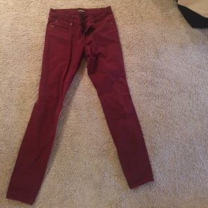 Maroon colored skinny jeans