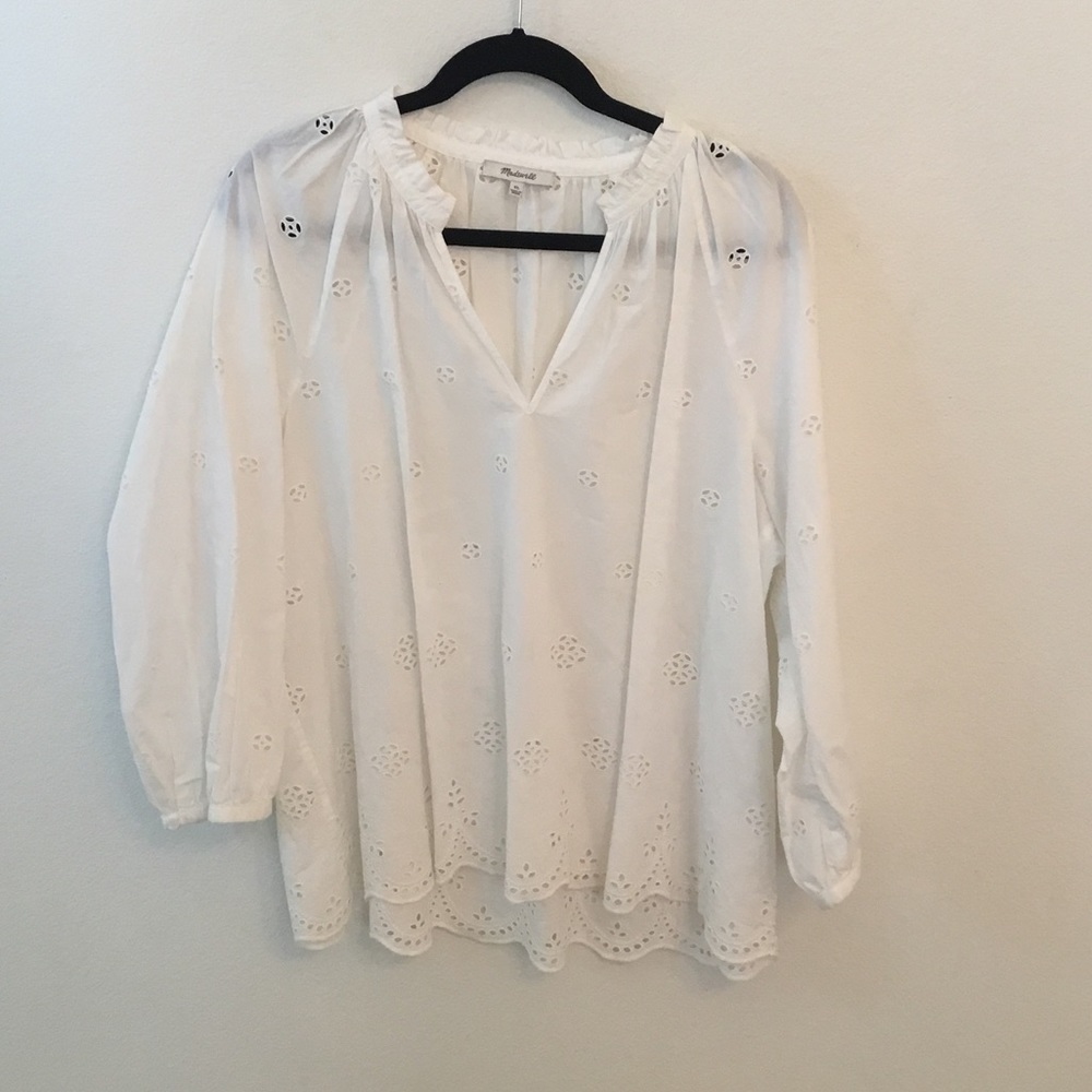 Madewell White Peasant Blouse Xl