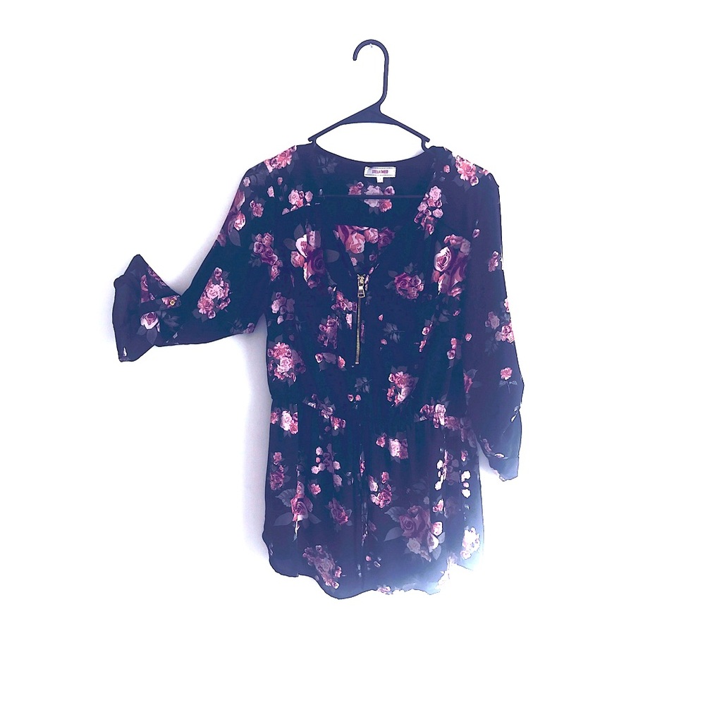 Stella Tweed floral cinched flowy shirt