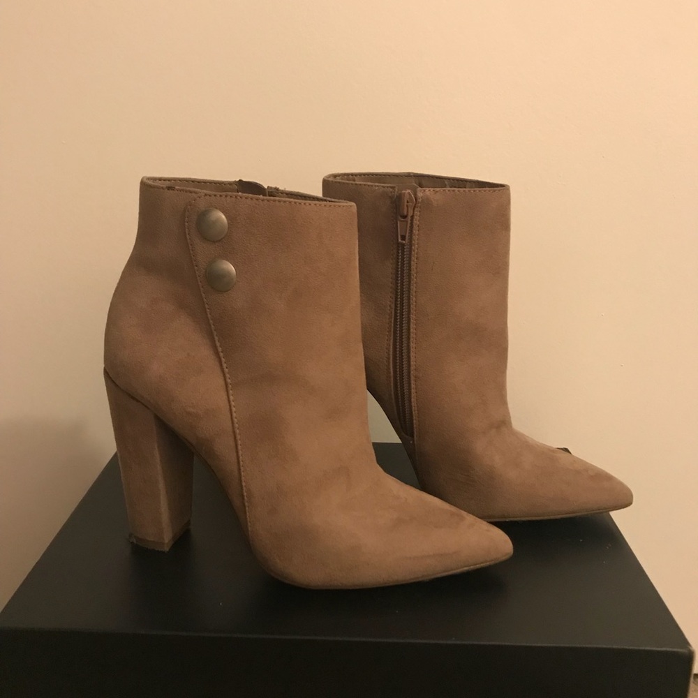 BCBG tan booties